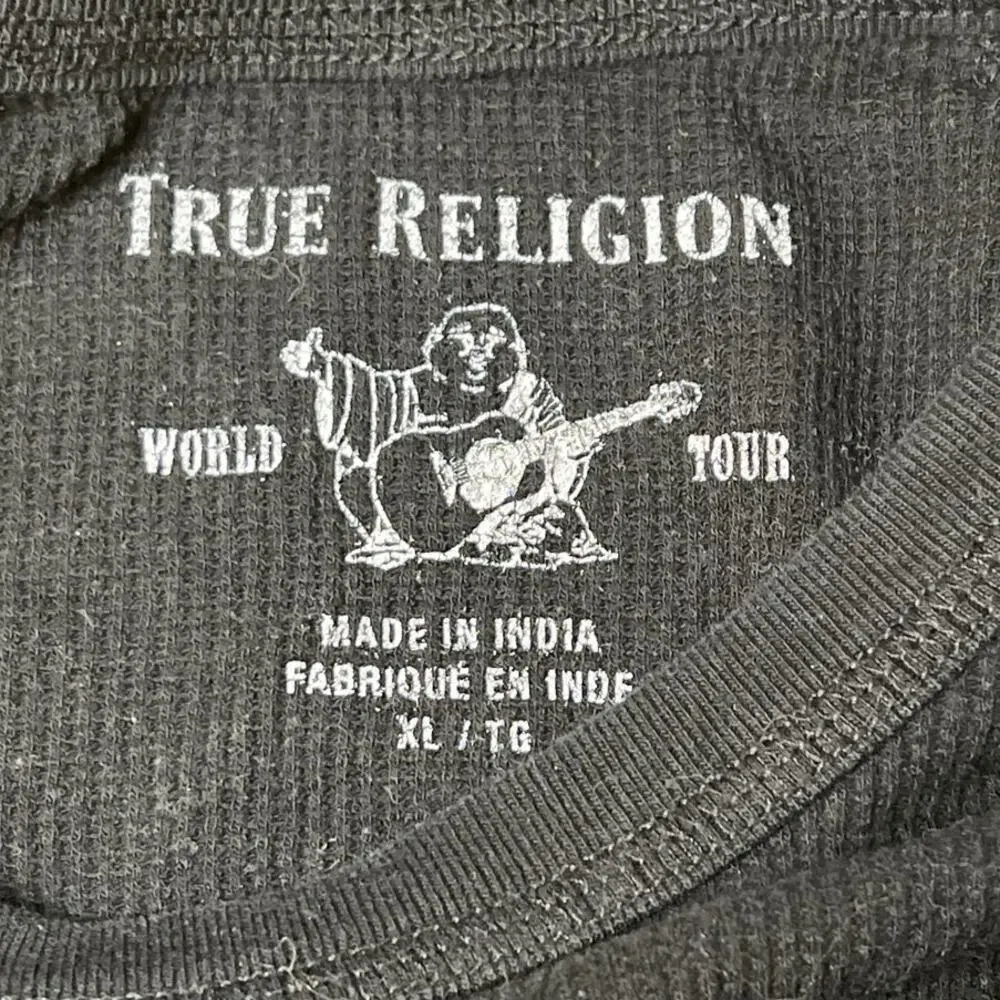 True Religion Waffle Lined Black Men Long Sleeve Top Size XL